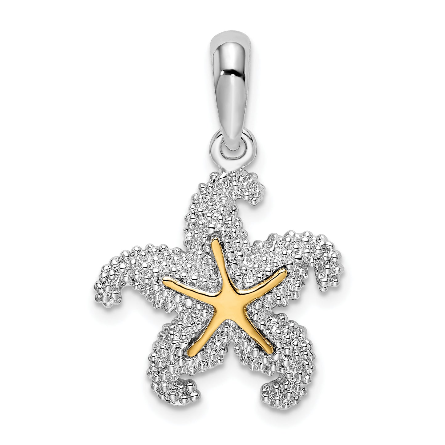 Silver/14K Two-Tone De-Ani Sterling Silver Rhodium-Plated Textured Starfish With 14K Accent Pendant