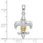 Silver/14K Two-Tone De-Ani Sterling Silver Rhodium-Plated Polished Fleur De Lis With 14K Accent Pendant