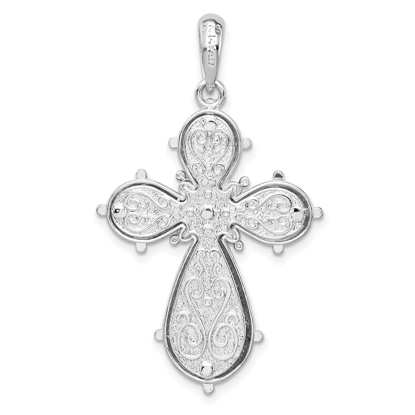 Silver/14K Two-Tone De-Ani Sterling Silver Rhodium-Plated Polished Filigree Cross With 14K Accent Pendant