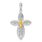 Silver/14K Two-Tone Sterling Silver Polished Filigree Cross W/14K Accent Pendant