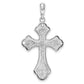 Silver/14K Two-Tone De-Ani Sterling Silver Rhodium-Plated Filigree Budded Cross With 14K Accent Pendant