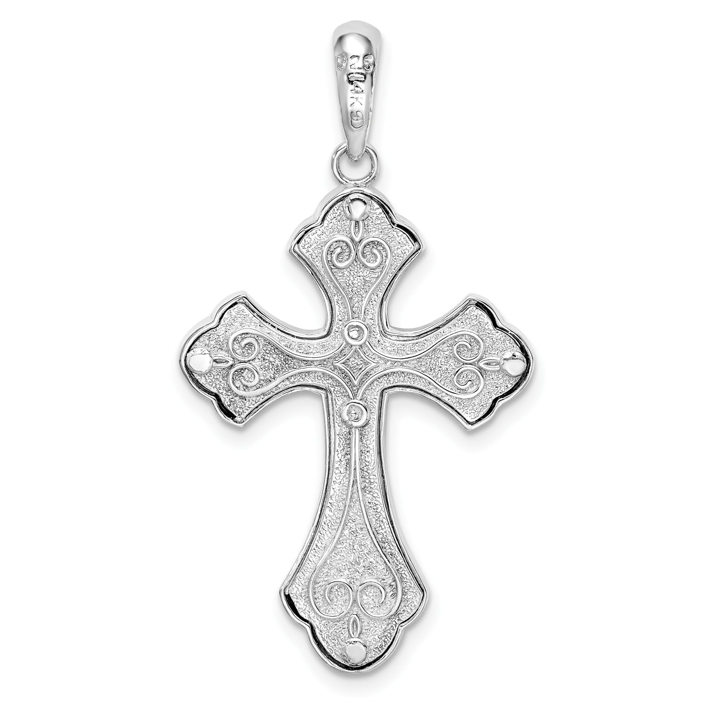 Silver/14K Two-Tone De-Ani Sterling Silver Rhodium-Plated Filigree Budded Cross With 14K Accent Pendant