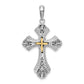 Silver/14K Two-Tone De-Ani Sterling Silver Rhodium-Plated Filigree Budded Cross With 14K Accent Pendant