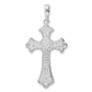 Silver/14K Two-Tone De-Ani Sterling Silver Rhodium-Plated Diamond-Cut Fleur De Lis Cross With 14K Accent Pendant