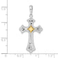 Silver/14K Two-Tone De-Ani Sterling Silver Rhodium-Plated Diamond-Cut Fleur De Lis Cross With 14K Accent Pendant