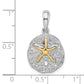 Silver/14K Two-Tone De-Ani Sterling Silver Rhodium-Plated Textured Sand Dollar With 14K Starfish Pendant