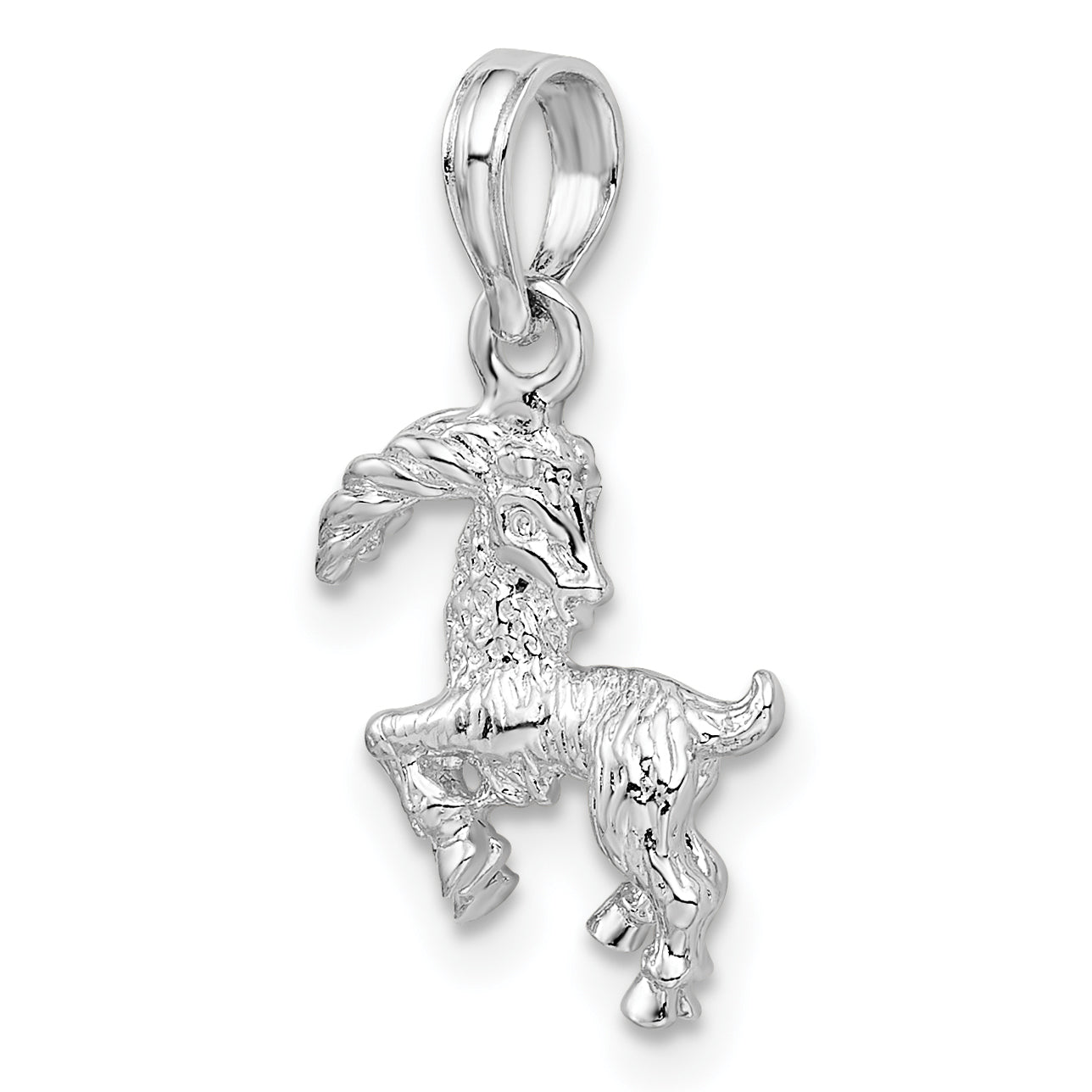 Sterling Silver De-Ani Rhodium-Plated Polished 3D Capricorn Zodiac Pendant