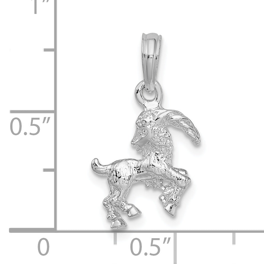 Sterling Silver De-Ani Rhodium-Plated Polished 3D Capricorn Zodiac Pendant