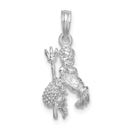 Sterling Silver De-Ani Rhodium-Plated Polished 3D Aquarius Zodiac Pendant