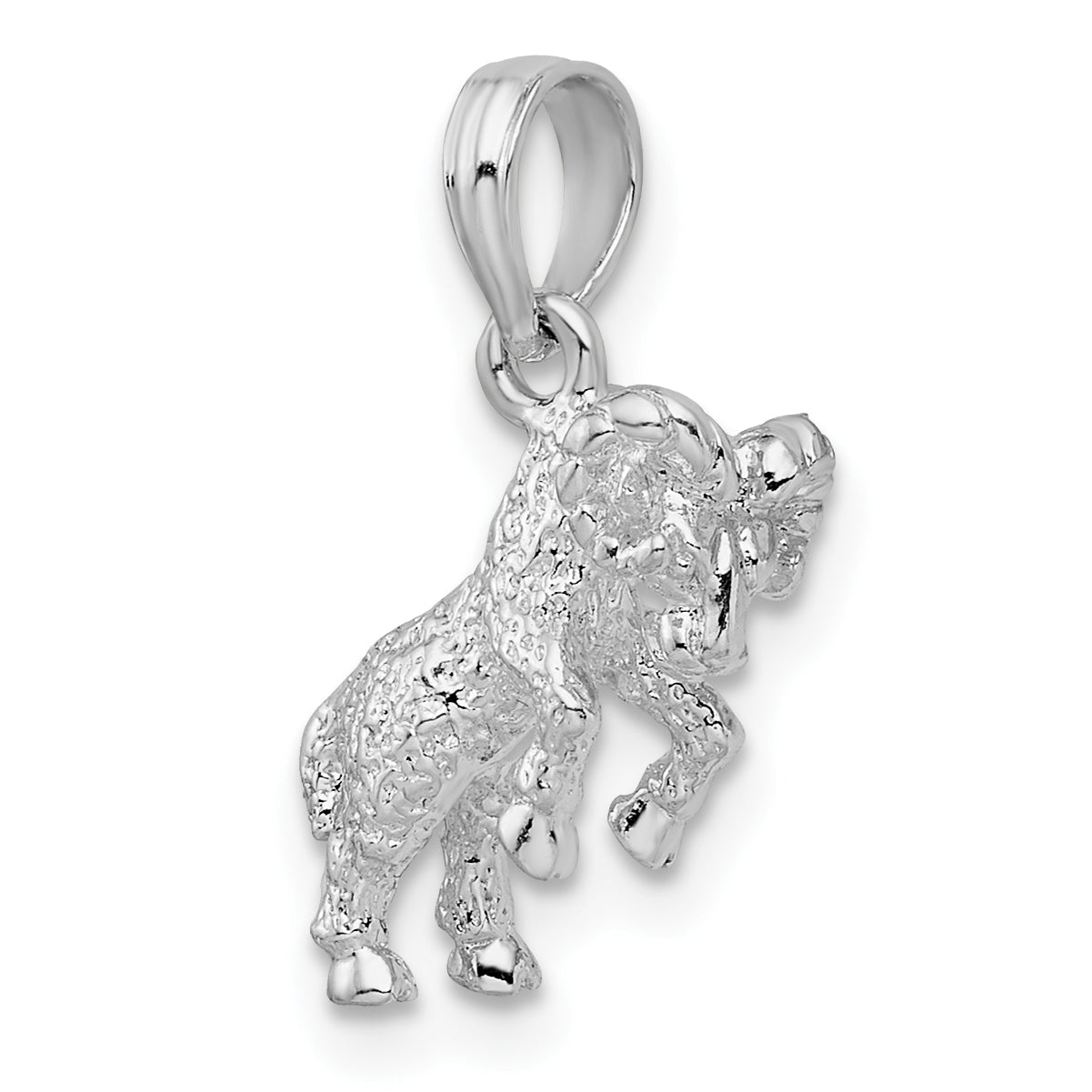 Sterling Silver De-Ani Rhodium-Plated Polished 3D Aries Zodiac Pendant