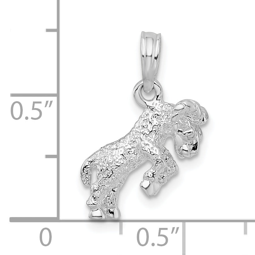 Sterling Silver De-Ani Rhodium-Plated Polished 3D Aries Zodiac Pendant