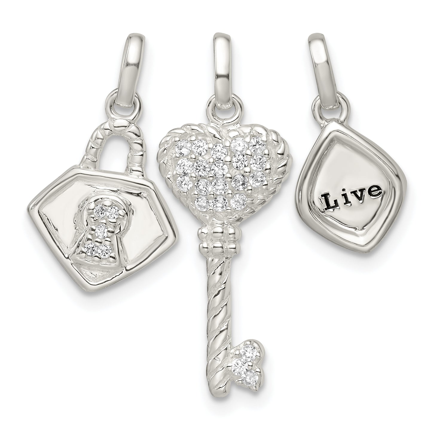 Sterling Silver Antiqued Cz 3 Piece Live Pendant Set