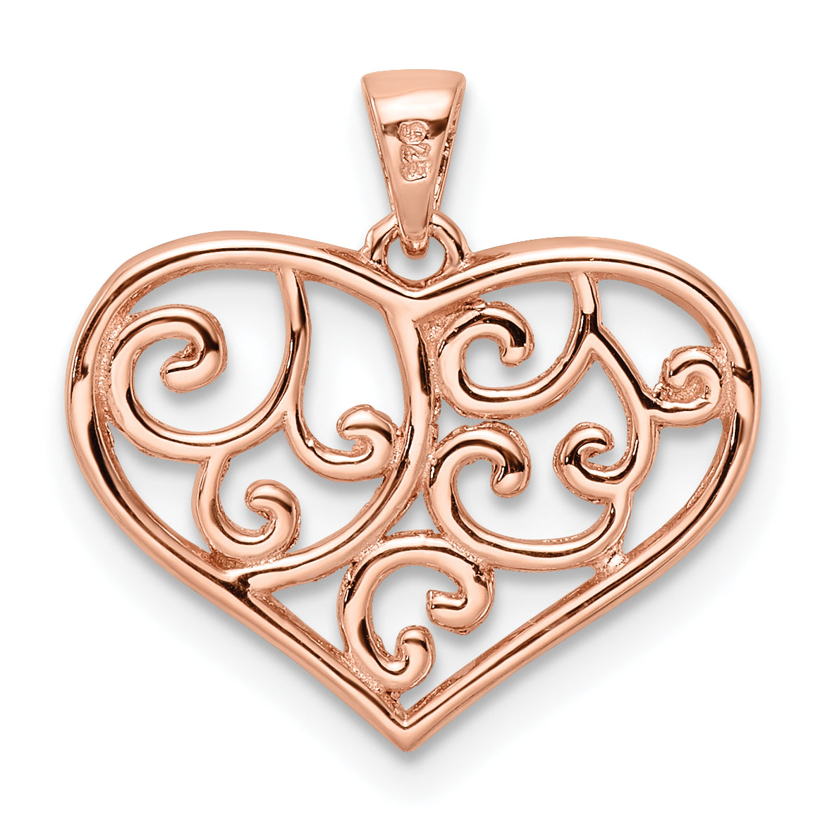 Sterling Silver Rose Tone Filigree Heart Pendant