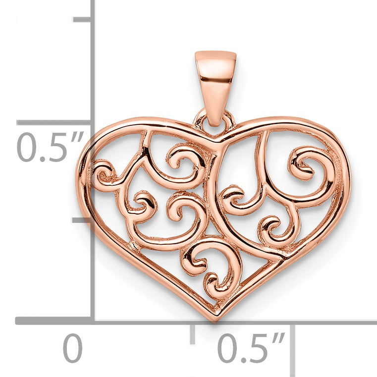 Sterling Silver Rose Tone Filigree Heart Pendant