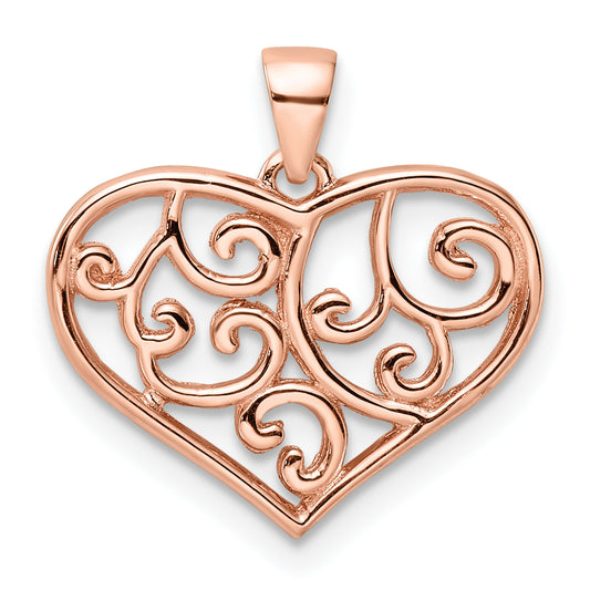 Sterling Silver Rose Tone Filigree Heart Pendant