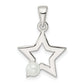 Sterling Silver Rhodium-Plated Polished Imitation Pearl Star Pendant