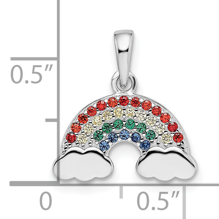 Sterling Silver Rh-Plated Multi-Color Nano Crystal Rainbow Pendant