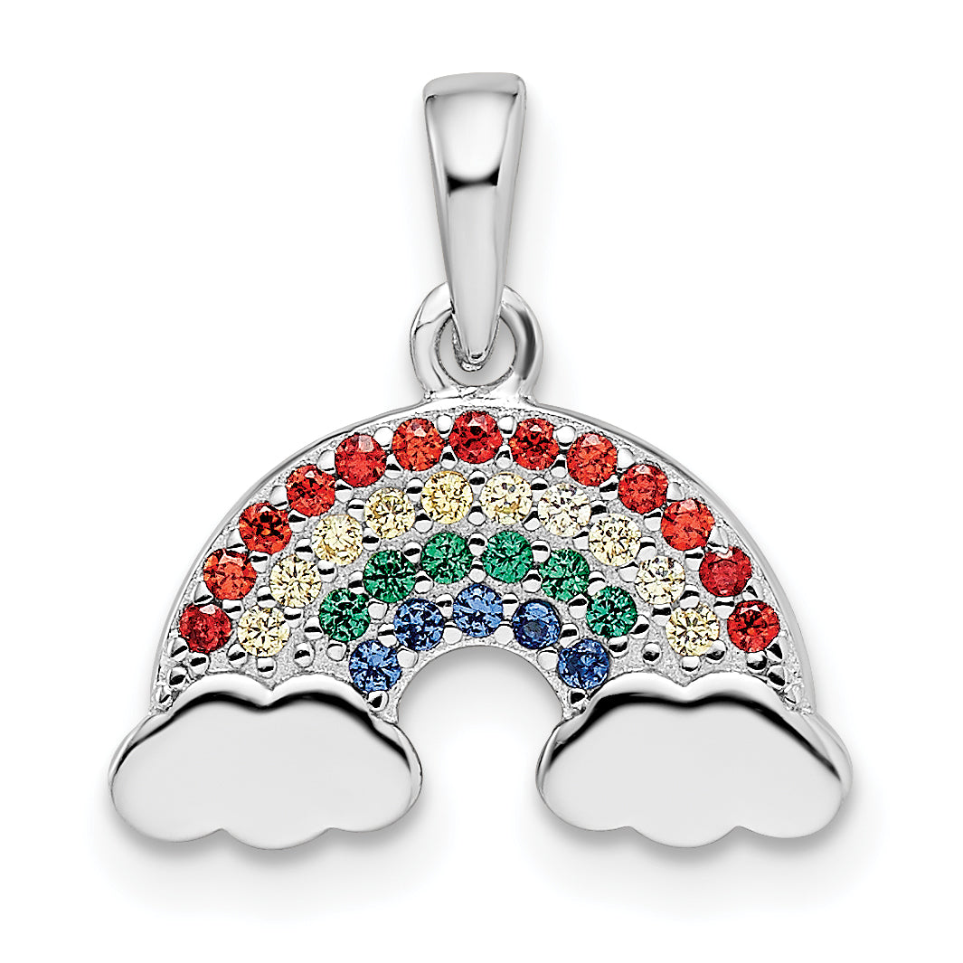 Sterling Silver Rh-Plated Multi-Color Nano Crystal Rainbow Pendant