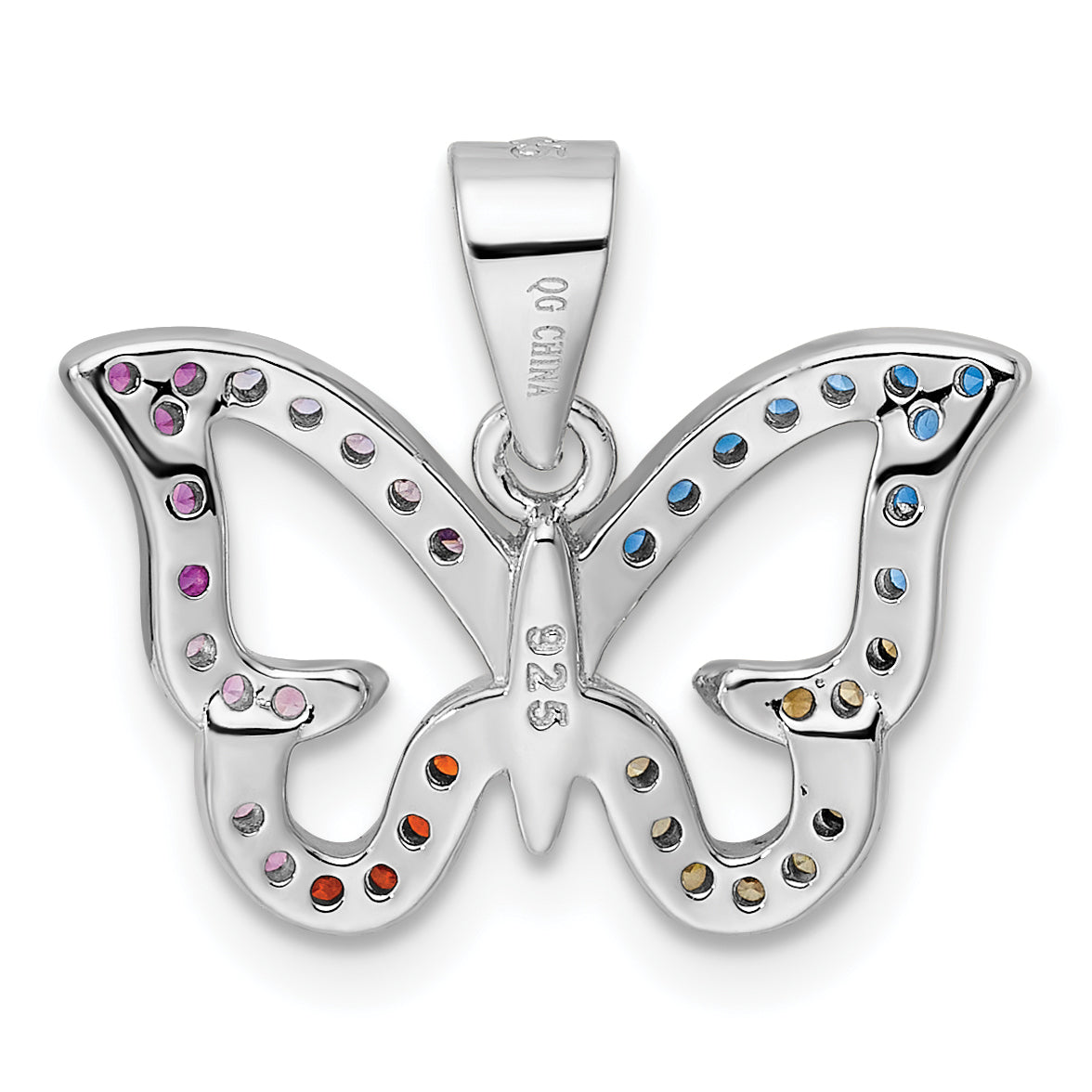 Sterling Silver Rhodium-Plated Multicolor Cz Butterfly Pendant