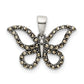 Sterling Silver Antiqued Polished Marcasite Butterfly Pendant