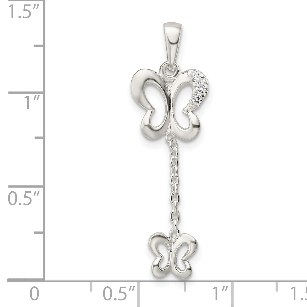 Sterling Silver Polished Cz Butterfly Dangle Pendant