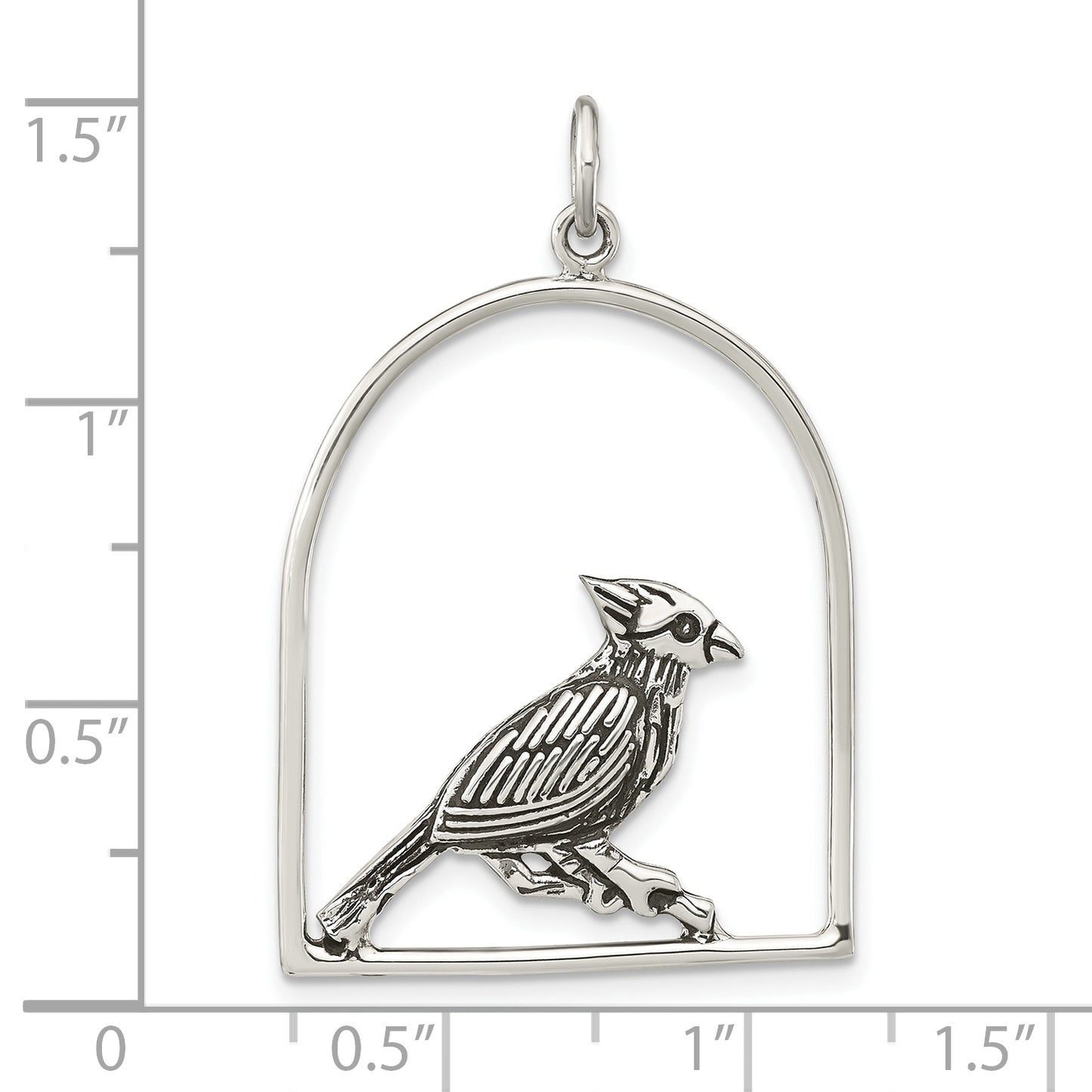 Sterling Silver Antiqued Bird On Branch In Cage Pendant