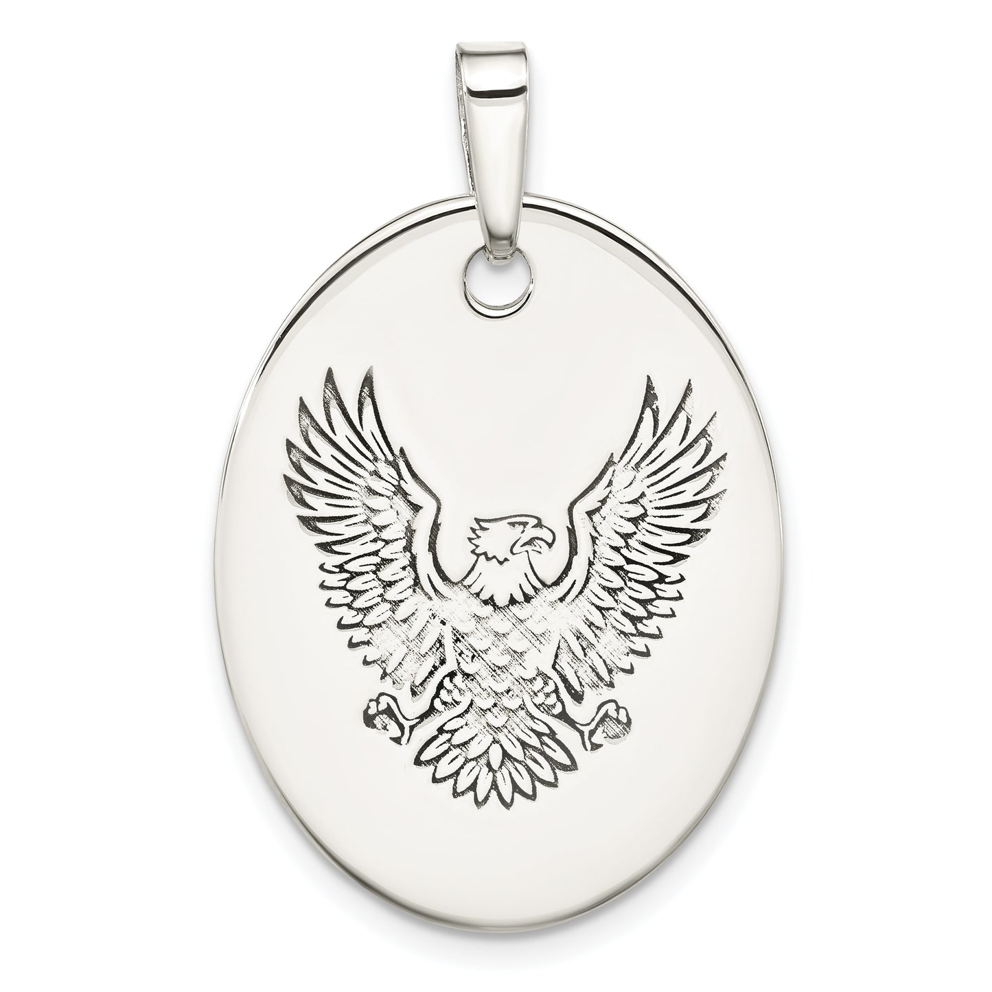 Sterling Silver Antiqued Polished Eagle Oval Pendant