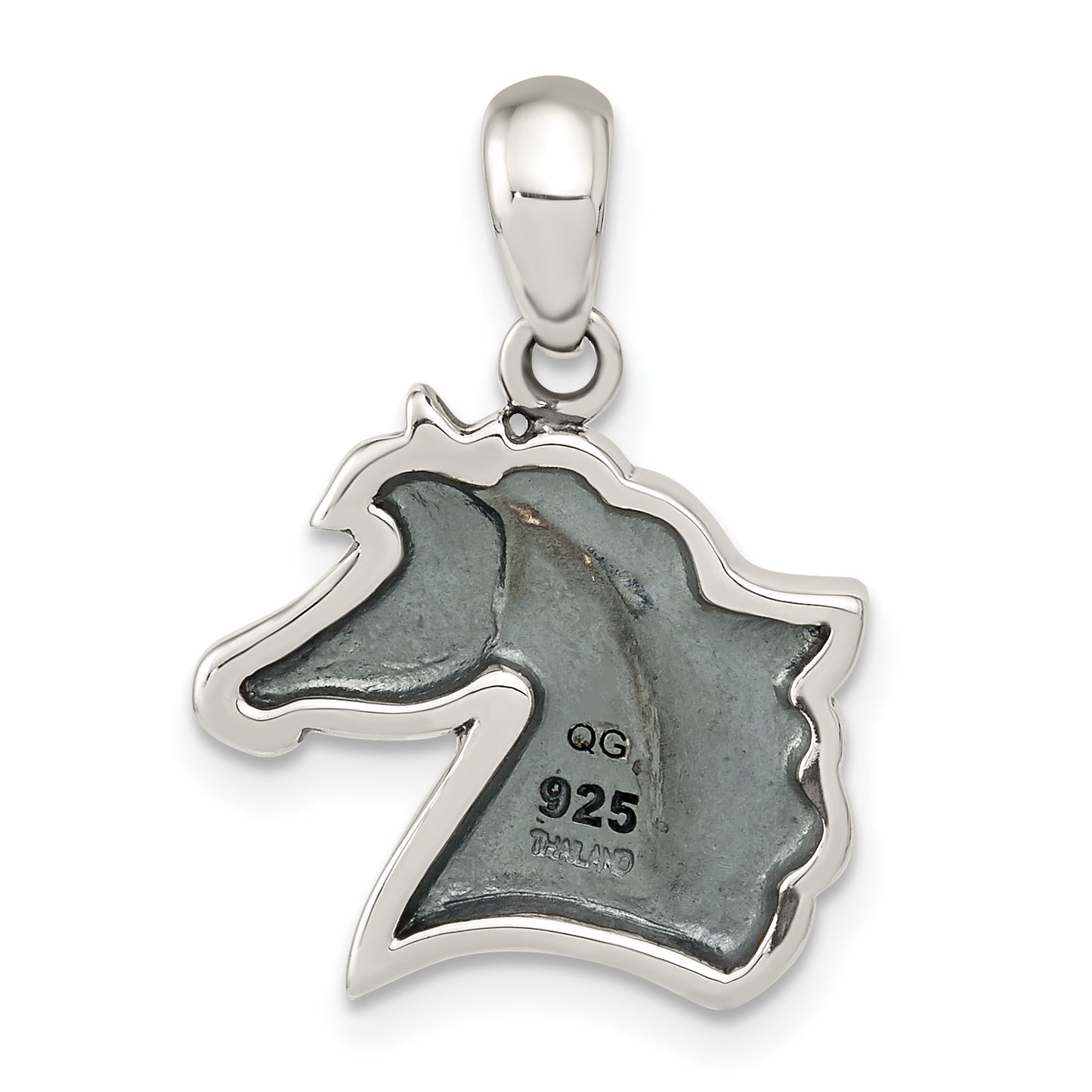 Sterling Silver Antiqued Polished Horse Pendant