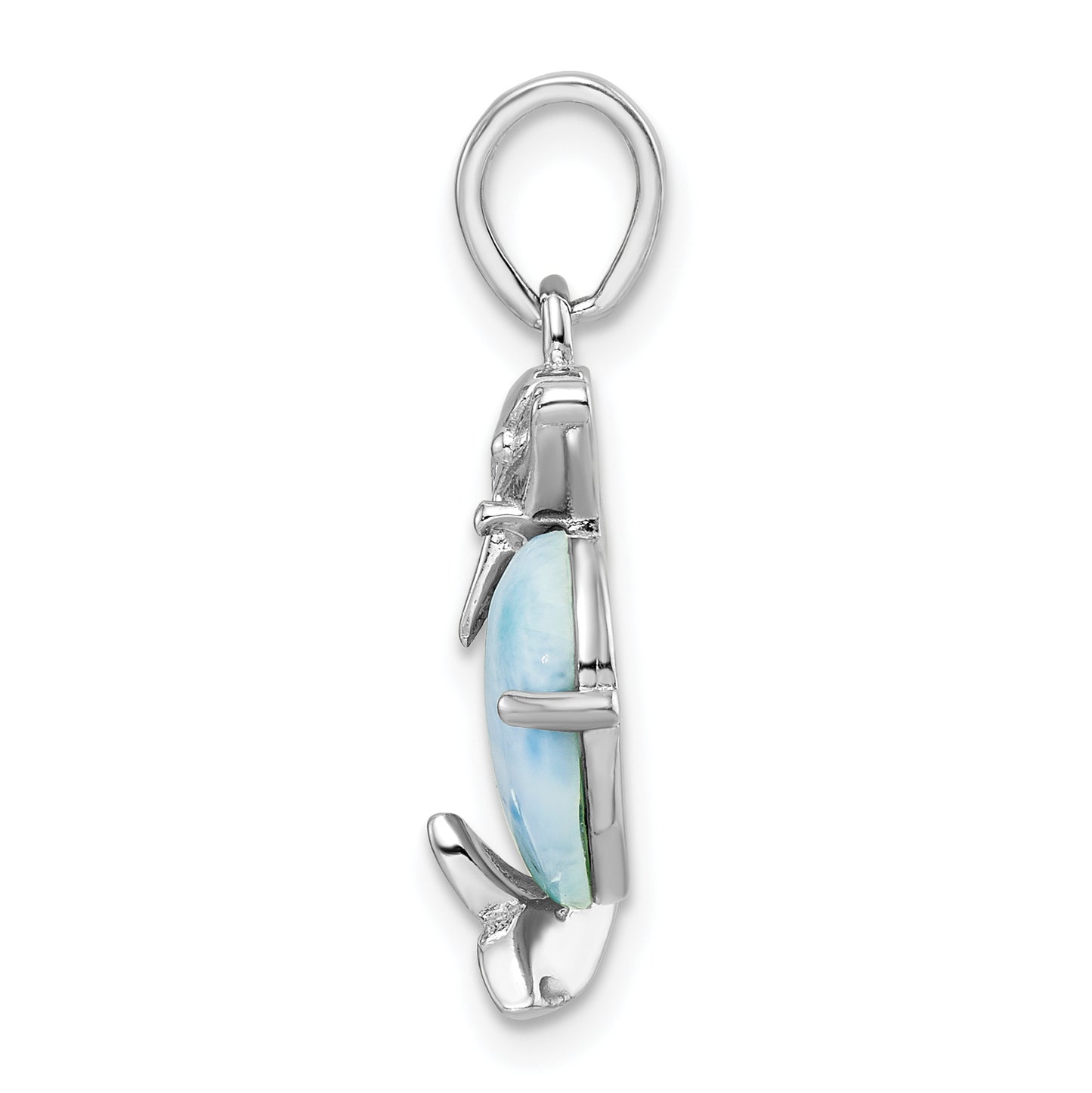 Sterling Silver Rhodium-Plated Polished Filigree Dolphin Larimar Pendant