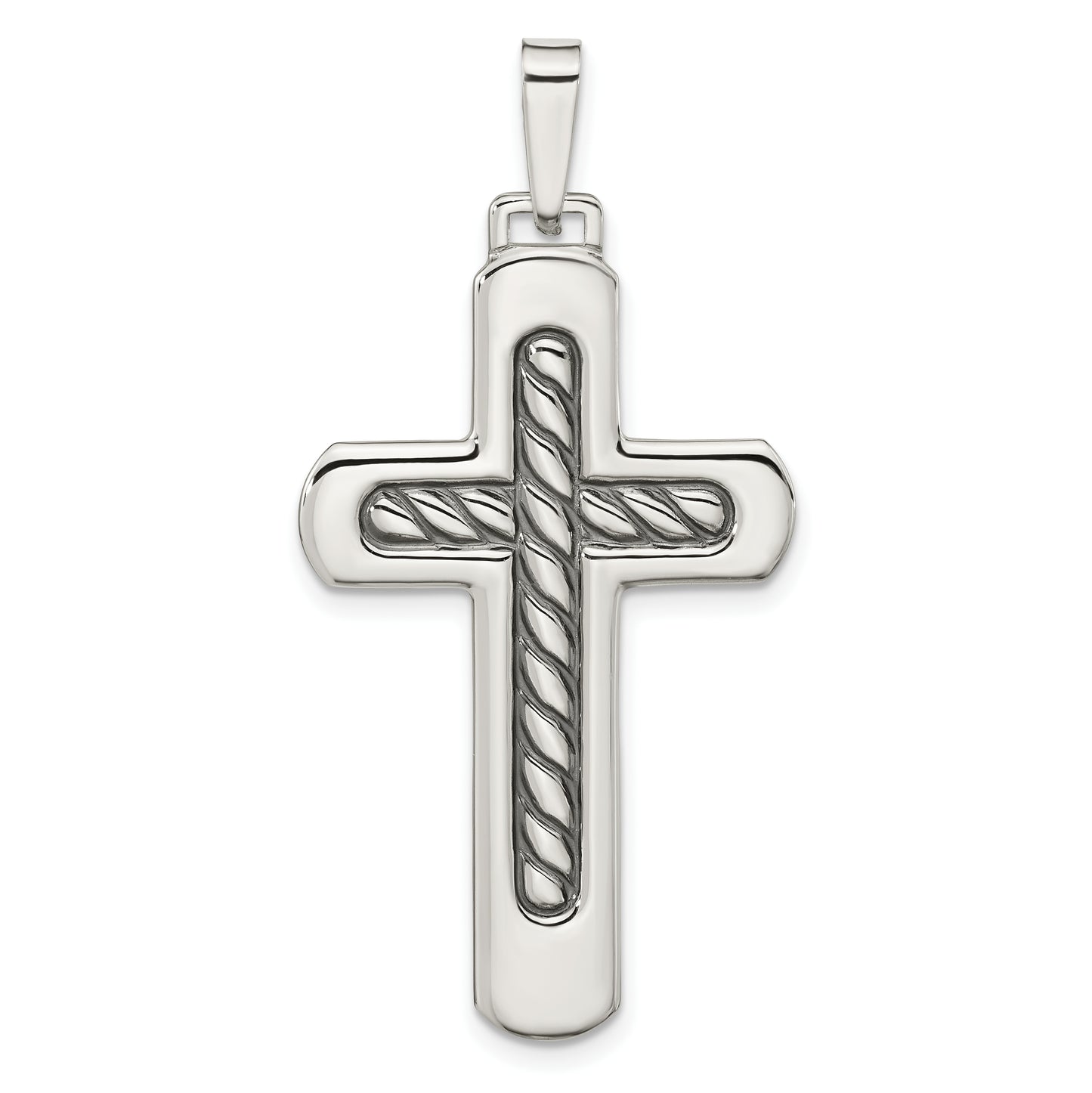 Sterling Silver Polished & Antiqued Textured Center Cross Pendant