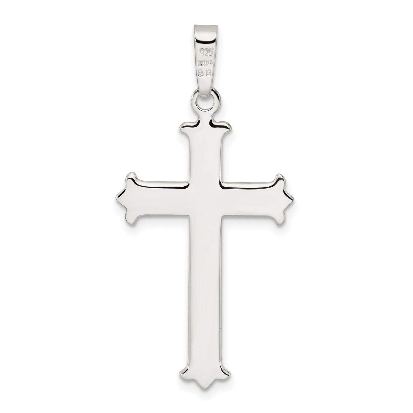 Sterling Silver Polished Fleur De Lis Cross W/Cross Center Pendant