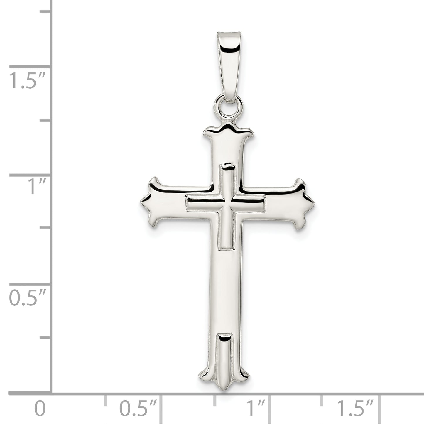 Sterling Silver Polished Fleur De Lis Cross W/Cross Center Pendant