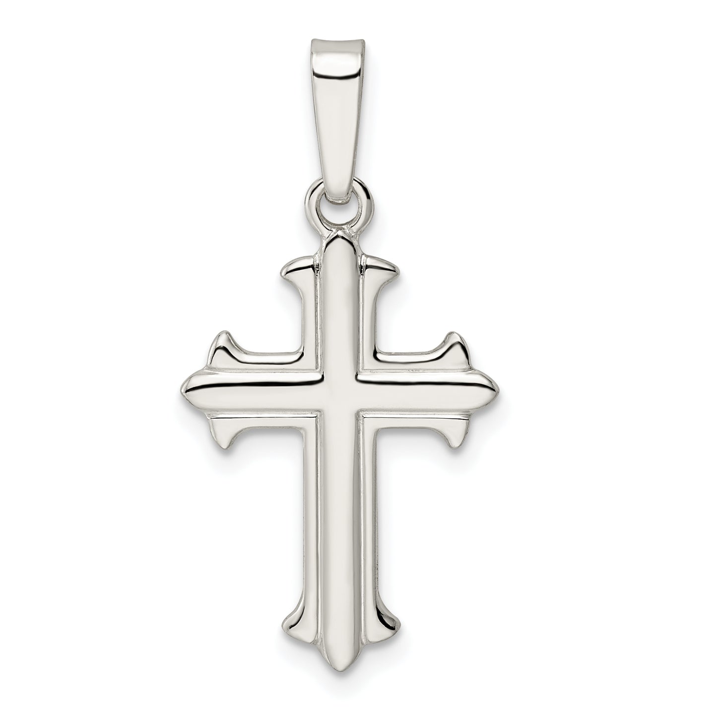 Sterling Silver Polished Fleur De Lis Cross Pendant