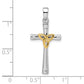 Ss/Gold Plated Sterling Silver Rh-Plated & Gold-Plated Cz Cross With Celtic Pendant