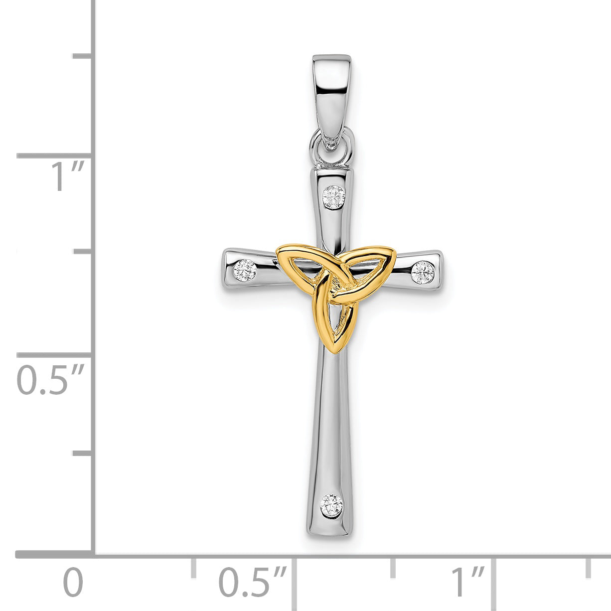 Ss/Gold Plated Sterling Silver Rh-Plated & Gold-Plated Cz Cross With Celtic Pendant