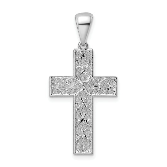 Sterling Silver Rhodium-Plated Polished & D/C Cross Pendant