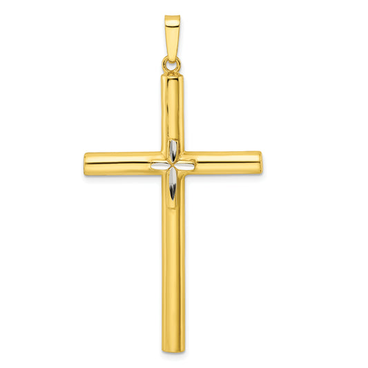 Sterling Silver Gold-Tone W/Diamond-Cut Center Hollow Cross Pendant