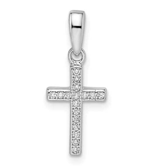 Sterling Silver Rhodium-Plated Cz Cross Pendant