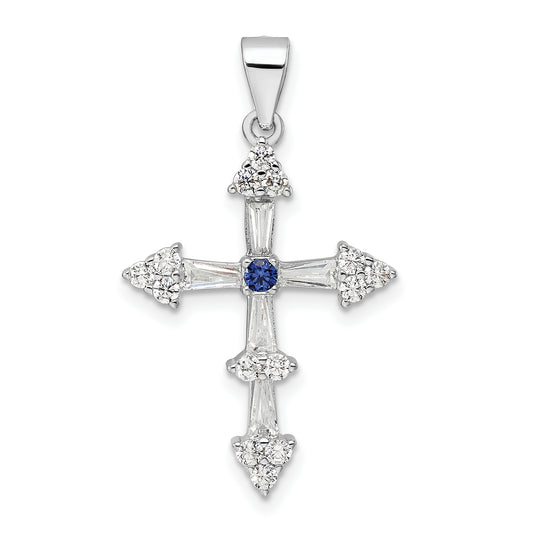 Sterling Silver Rhodium-Plated Cz Cross Pendant