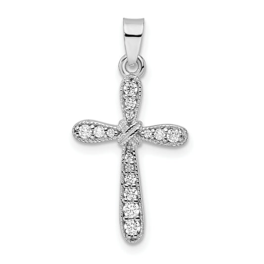 Sterling Silver Rhodium-Plated W/Cz X-Center Cross Pendant