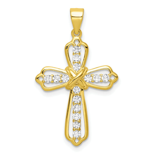 Sterling Silver Gold Tone Cz Cross Pendant