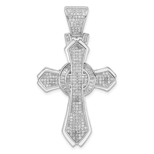 Sterling Silver Rhodium-Plated Polished Cz Cross Pendant