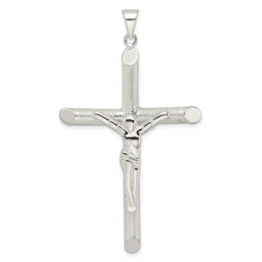 Sterling Silver Polished And Texture Tube Crucifix Cross Pendant