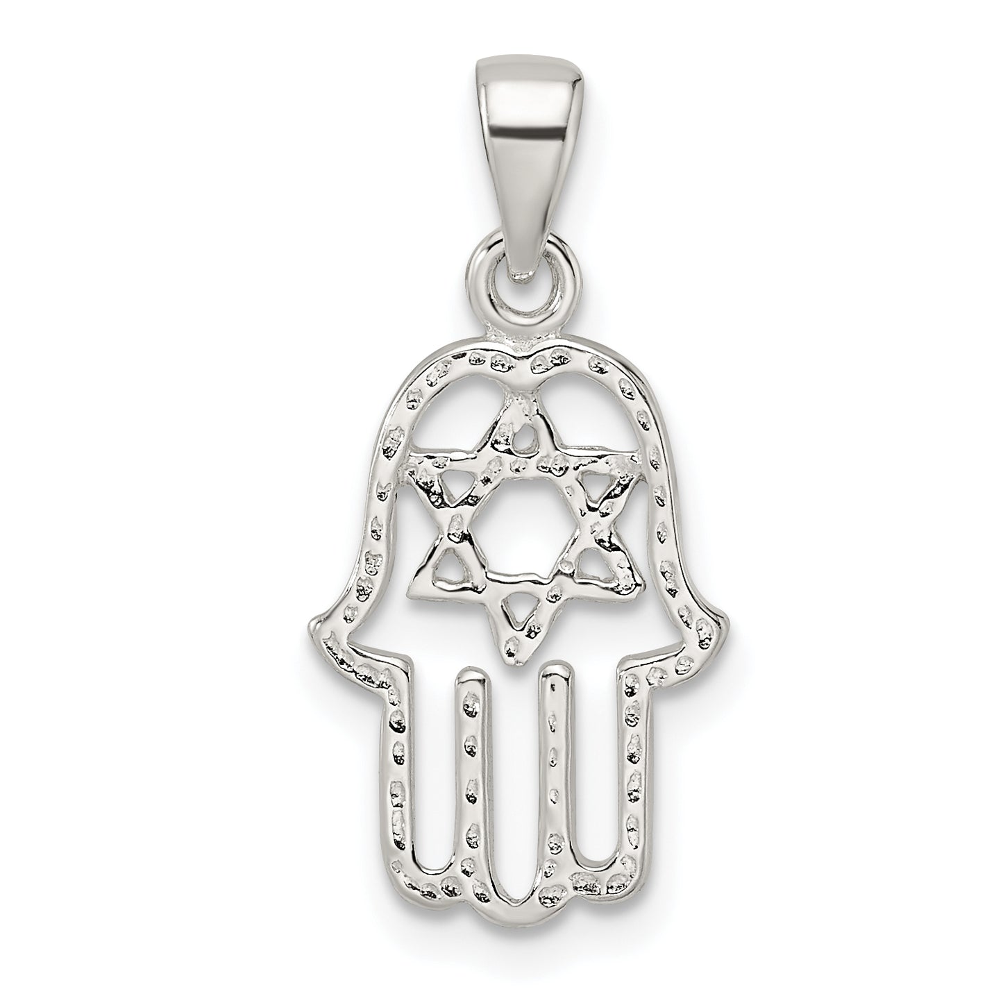 Sterling Silver Polished Chamseh W/Star Of David Pendant