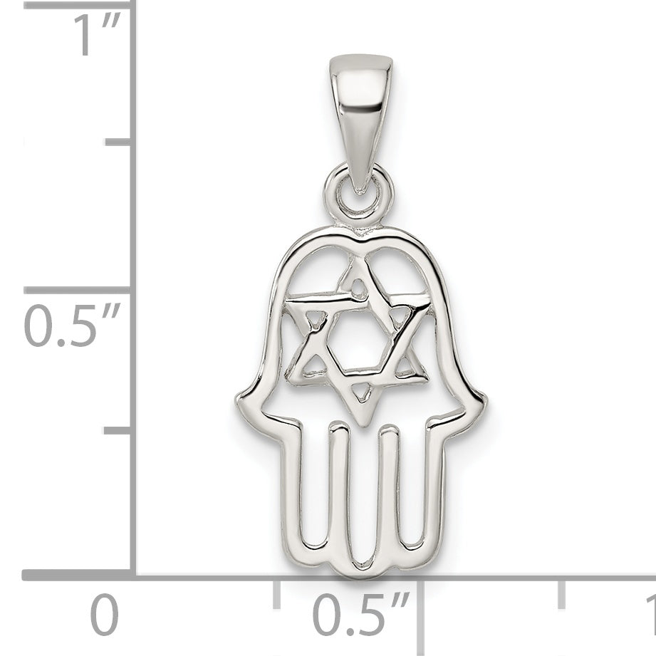 Sterling Silver Polished Chamseh W/Star Of David Pendant