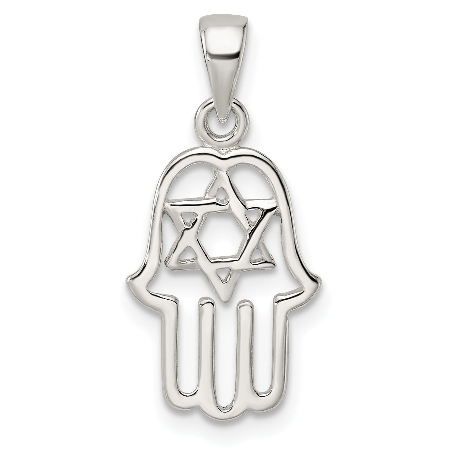 Sterling Silver Polished Chamseh W/Star Of David Pendant