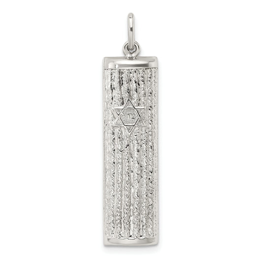 Sterling Silver Polished And Textured Solid Mezuzah W/Star Of David Pendant