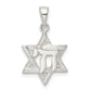 Sterling Silver Polished And D/C Star Of David W/Chai Pendant