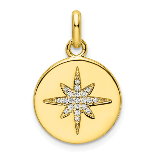 Sterling Silver Gold-Tone Cz Star Disc Pendant