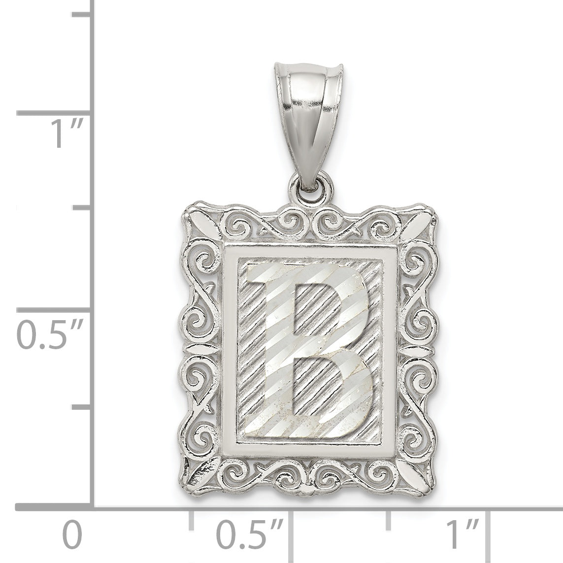 Sterling Silver Square Diamond-Cut Letter B Initial Pendant